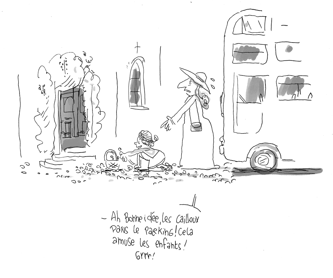 cailloux Les cailloux amusent les enfants de choeur. Dessins de reportage de mariage par dessinateur avec anecdotes