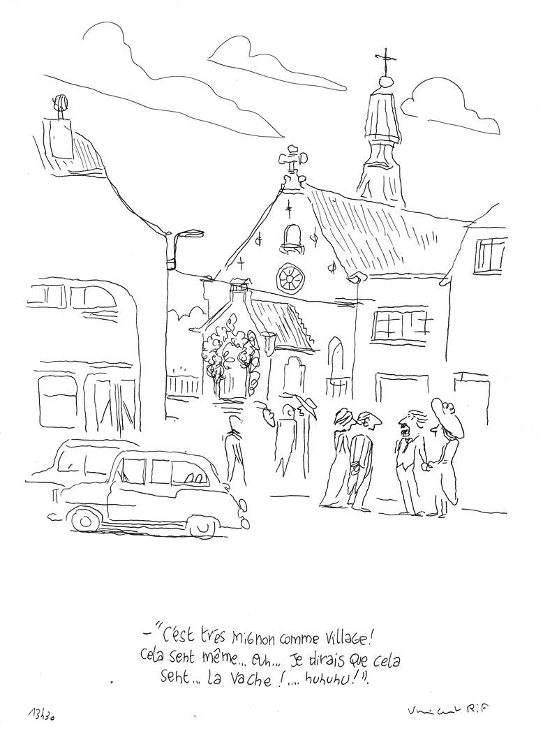 campagne L'église à la campagne. Dessins de reportage de mariage par dessinateur